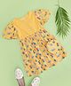 Pantaloons Junior Cotton Spandex Half Sleeves Snail & Mushroom Printed Dress With Sling Bag - Yellow
