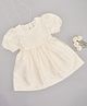 Pantaloons Junior Cotton Half Puffed Sleeves Floral Textured Dress - Cream