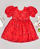 Pantaloons Junior Half Puffed Sleeves Floral Sequin Embellished Dress - Red