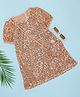 Pantaloons Junior Half Sleeves Sequin Embellished Dress With Sling Bag - Golden
