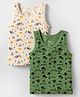 Bodycare Cotton Knit Sleeveless Vests With Tropical Theme Print - Green & Tan