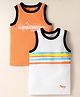 Bodycare Cotton Knit Sleeveless Text Printed & Striped Vests Pack Of 2 - Orange & White