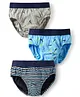 Bodycare Cotton Knit Briefs with Sea Life Print & Stripes Pack of 3 - Grey Light & Navy Blue