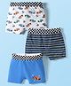 Bodycare Cotton Knit Boxers With Stripes & Vehicle Print Pack Of 3 - White Black & Blue