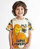 Babyhug Marvel Single Jersey Knit Half Sleeves T-Shirt With Iron Man Graphic With Pocket Detailing - White & Yellow
