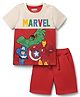 Babyhug Marvel Single Jersey Knit Half Sleeve Cut & Sew T-Shirt & Short Set With Avengers Graphic - Red & Offwhite