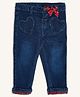 Pantaloons Baby Cotton Mild Washed Bow Applique Detailed Jeans - Navy Blue