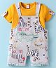 WOW Clothes Interlock Knit Half Sleeves T-Shirt & Dungaree with Animal Print - Grey & Yellow