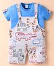 WOW Clothes Interlock Knit Half Sleeves T-Shirt & Dungaree with Animal Print - Grey & Blue