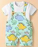 WOW Clothes Interlock Knit Dungaree & Half Sleeves T-Shirt With Dino Print - Light Green & White