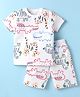 WOW Clothes Sinker Knit Half Sleeves T-Shirt and Shorts Set With Animal Print - White & Light Blue
