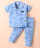 WOW Clothes Sinker Knit Half Sleeves Co-ords Night Suit with Skating Print - Light Blue