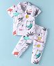 WOW Clothes Sinker Knit Half Sleeves Co-ords Night Suit with Animal Print - White & Sea Green