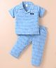 WOW Clothes Sinker Knit Half Sleeves Co-ords Night Suit with Text Print - Light Blue