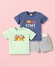 WOW Clothes Sinker Knit Half Sleeves T-Shirts & Shorts Set With Animal Applique - Navy Blue & Light Green