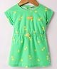 WOW Clothes Sinker Knit Half Sleeves Lemon Printed Frock with Floral Applique - Green