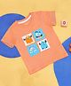 Pantaloons Baby Cotton Half Sleeves Monsters Printed & Patch Embroidered Tee - Orange