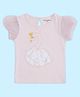Pantaloons Baby Cotton Half Puffed Sleeves Floral Applique Detailed Swan Printed Top - Pink
