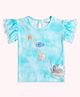 Pantaloons Baby Cotton Frill Sleeves Tie Dye & Sea Life Applique Detailed Top - Sky Blue