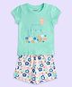 Pantaloons Baby Cotton Half Sleeves Floral & Cat Printed Tee With Shorts Set - Multi Colour