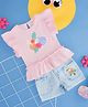 Pantaloons Baby Flutter Sleeves Floral Applique Detailed Top With Shorts Set - Pink