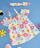 Pantaloons Baby Cotton Half Cold Shoulder Sleeves Floral Printed Top With Coordinating Headband Set - Multi Colour