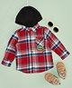 Pantaloons Baby Cotton Full Sleeves Kids Camp Text Patch Detailed Checked Hooded Shirt - Red