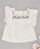 Pantaloons Baby Cotton Flutter Sleeves Floral Embroidered Top - White
