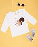 Pantaloons Baby Cotton Full Puffed Sleeves Squirrel Printed & Embellished Frill Detailed Top - White