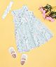 Pantaloons Baby Georgette Sleeveless Floral Printed Sequin Embellished Dress With Headband & Shoes - Baby Sky Blue