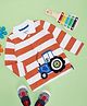 Pantaloons Baby Cotton Full Sleeves Tractor Embroidered & Striped Printed Polo Tee - Orange
