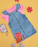 Pantaloons Baby Cotton Animal Printed Sequin Embellished Pinafore Dress With Half Sleeves Solid Tee - Light Blue
