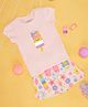 Pantaloons Baby Cotton Half Sleeves Ice Cream Printed Tee With Shorts Set - Pink