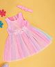 Pantaloons Baby Sleeveless Floral Applique Dress With Headband - Pink