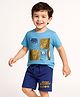 Babyhug Marvel Single Jersey Knit Half Sleeves T-Shirt & Shorts Set With Avengers Graphics & Gold Foil Detailing - Blue