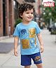 Babyhug Marvel Single Jersey Knit Half Sleeves T-Shirt & Shorts Set With Avengers Graphics & Gold Foil Detailing - Blue