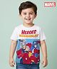 Babyhug Marvel Single Jersey Knit Half Sleeves Cut & Sew T-Shirt with Avengers Graphics - White & Light Blue