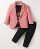 Dapper Dudes Full Sleeves Textured Blazer With Typography Printed Tee & Pant Set - Pink