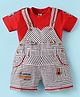 Dapper Dudes Embosis Hosiery Typography Embroidered Striped Dungaree With Half Sleeves Tee - Grey