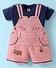 Dapper Dudes Embosis Hosiery Typography Embroidered Striped Dungaree With Half Sleeves Tee - Red