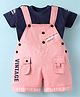 Dapper Dudes Embosis Hosiery Typography Printed Dungaree With Half Sleeves Tee - Pink