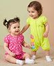 Babyoye 100% Cotton Interlock Knit Half Sleeves Rompers With Heart Print Pack Of 2 - Pink & Lime Green