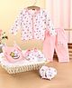 Babyhug Clothing Gift Set Kitty Print & Embroidery Pack of 5 - Peach & White