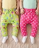 Babyoye 100% Cotton Knit With Eco Jiva Finish Full Length Elasticated Pull Up Diaper Leggings With Heart & Butterfly Print Pack of 2 - Dark Pink & Green