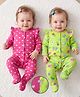 Babyoye 100% Cotton Interlock Knit Full Sleeves Sleepsuit With Heart & Floral Print Pack Of 2 - Lime Green & Pink