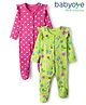 Babyoye 100% Cotton Interlock Knit Full Sleeves Sleepsuit With Heart & Floral Print Pack Of 2 - Lime Green & Pink
