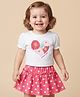 Babyoye Eco Conscious 100% Cotton Knit Half Puffed Sleeves Eco Jiva Finish T-Shirt & Skirt Set with Hearts & Floral Print - Pink & White