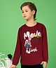 MASHUP Cotton Full Sleeves Swag Text Printed Tee - Wine