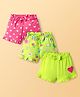 Babyoye 100% Cotton with Eco Jiva Finish Shorts With Hearts & Tropical Print & Bow Applique Pack Of 3 - Dark Pink & Neon Green
