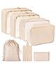 Uninest 7 Pcs Set Packing Cubes for Travel with Laundry Bag, Lightweight Luggage Organizers Bags for Clothes, Cosmetics, Underwear, Shoes for Men & Women (Beige)